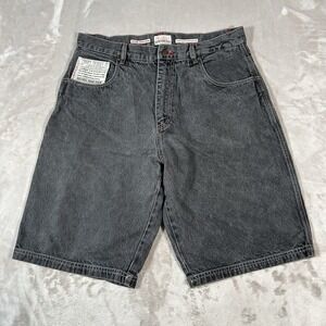 Vintage FUBU Baggy Jorts 38 Black Embroidered Denim Shorts Y2K Streetwear